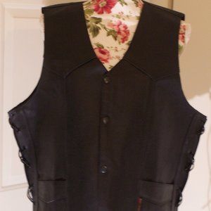 GENUINE LEATHER MOTORCYCLE BIKER MENS L VEST - SNAP BUTTONS CONCEAL CARRY POCKET